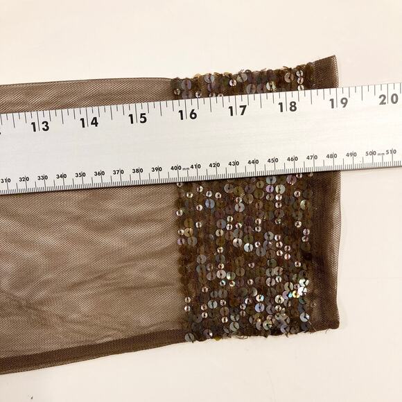 Nwot Vintage PAPELL BOUTIQUE Top Cardigan L Brown Iridescent-Sequin Sheer Tassel - Picture 11 of 11